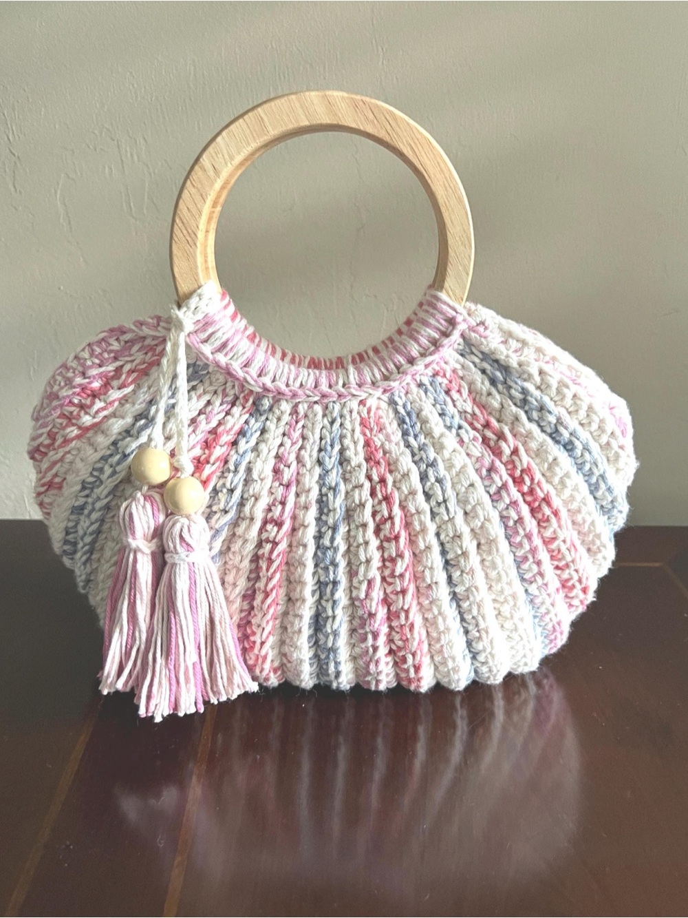 Handwoven Pastel Stripe Round-Handle Maxi Bag